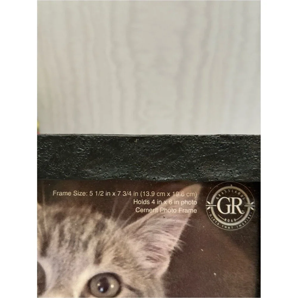 Vintage Grasslands Road MEOW Kitty Cat Picture Frame Faux Cement